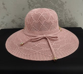 کلاه حصیری زنانه لبه پهن مدل دیاموند رنگ صورتی ملایم